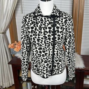 Ann Taylor Women’s Moto Sweater Jacket Black & White Zippered Size Small